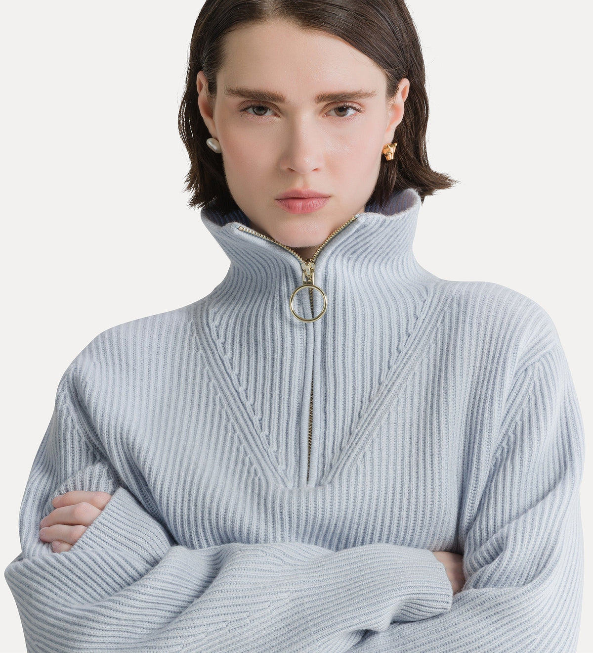 Cashmere Wool Zip Sweater 15440 Celestial Blue