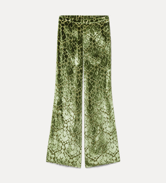 Devoré Velvet Flared Pants 15366 Leaf