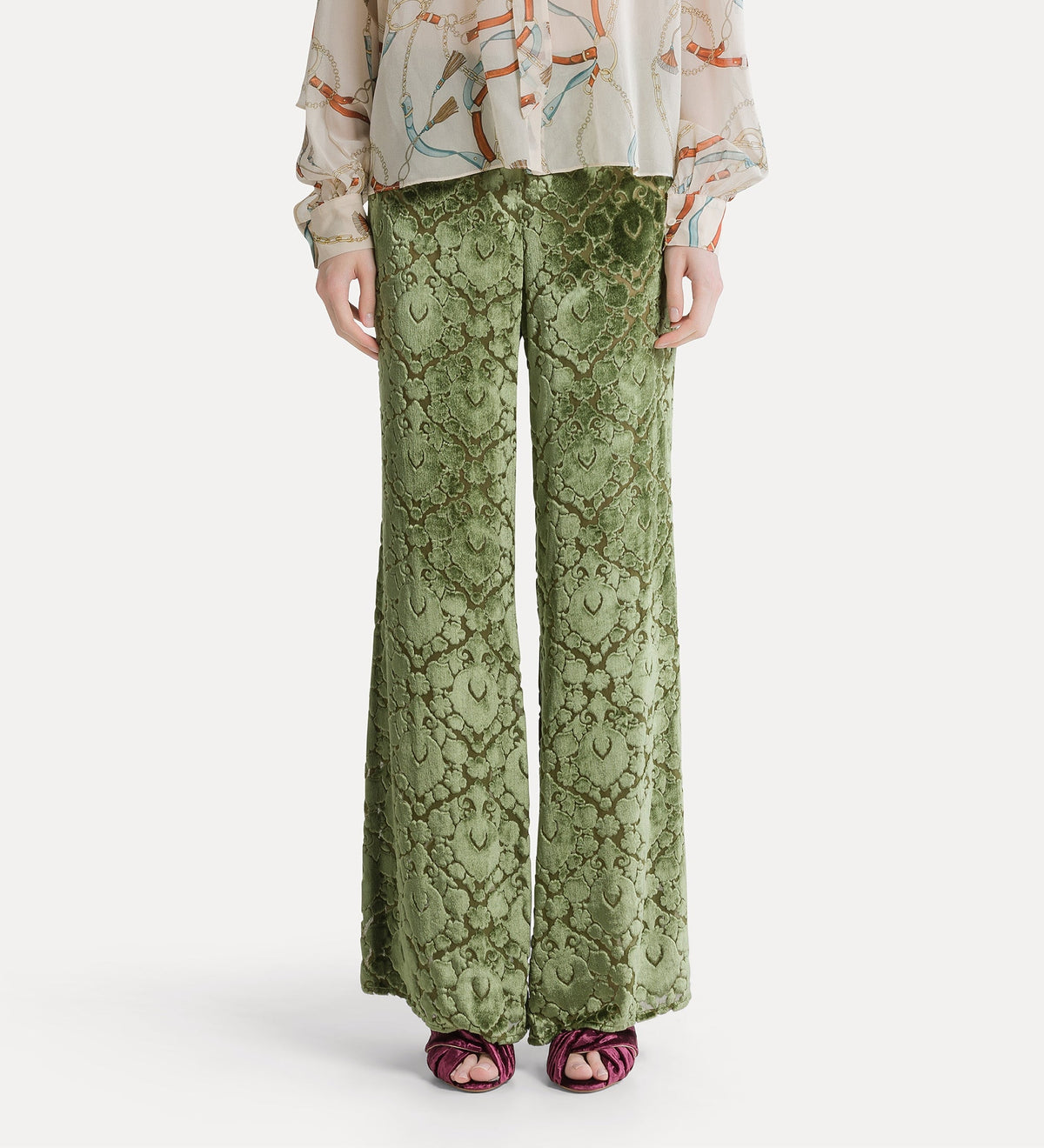 Devoré Velvet Flared Pants 15366 Leaf
