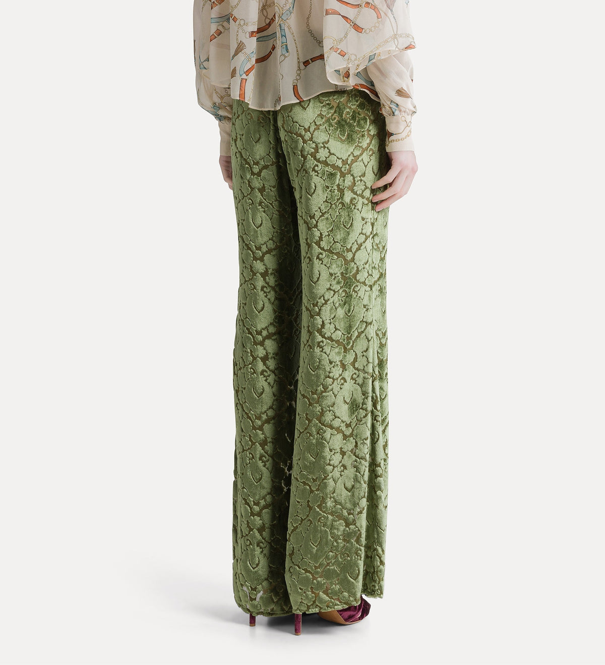 Devoré Velvet Flared Pants 15366 Leaf