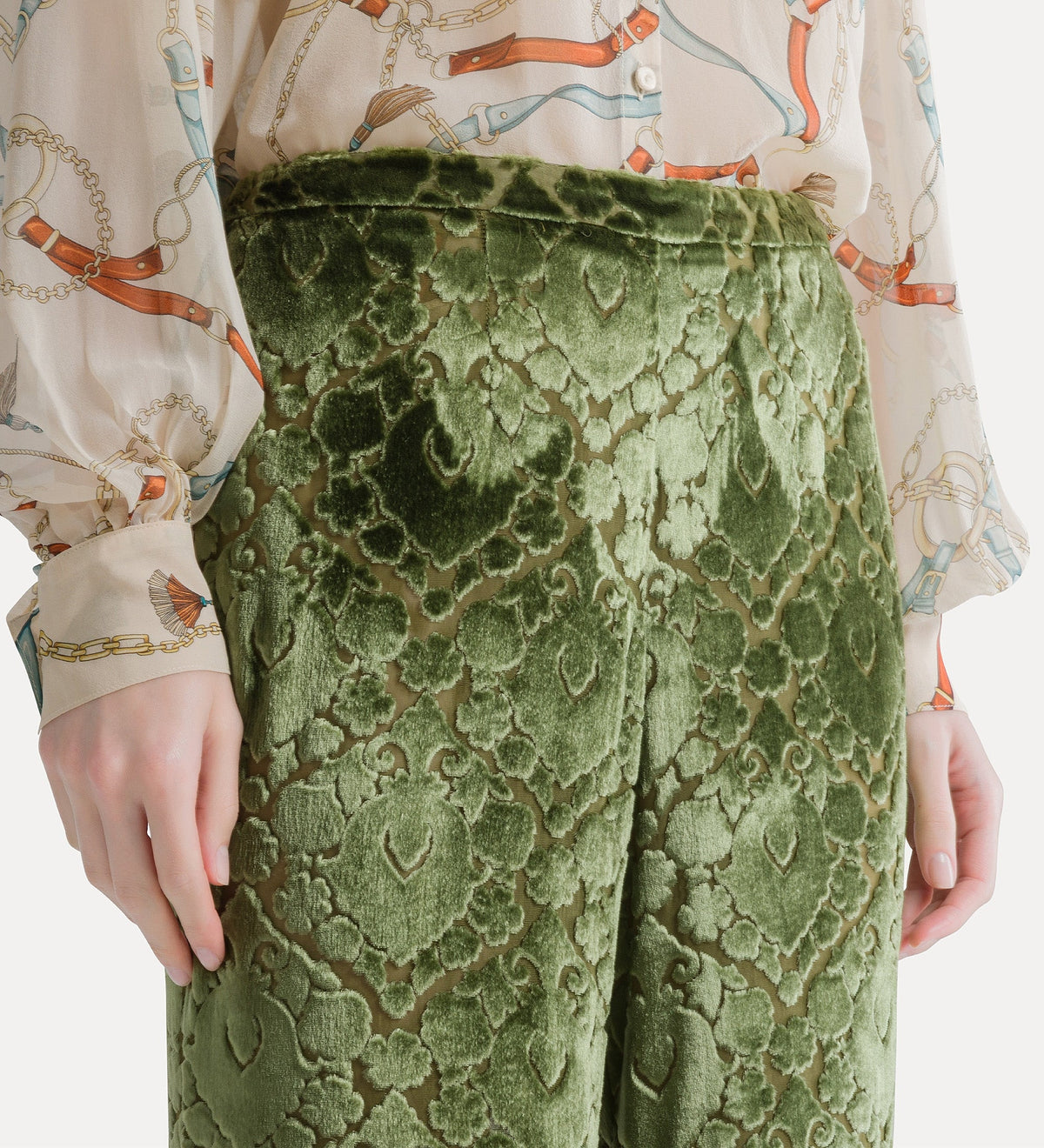 Devoré Velvet Flared Pants 15366 Leaf