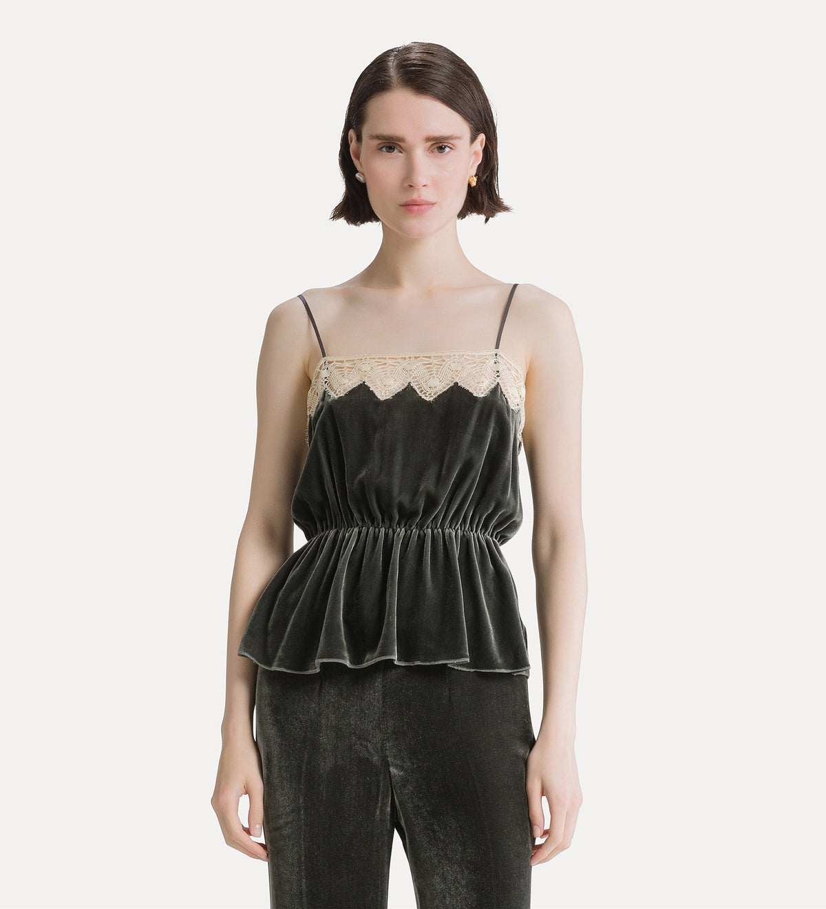 Velvet Top with Lace 15354 Grey
