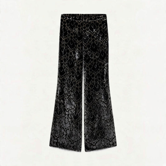 Devoré Velvet Flared Pants 15366 Black