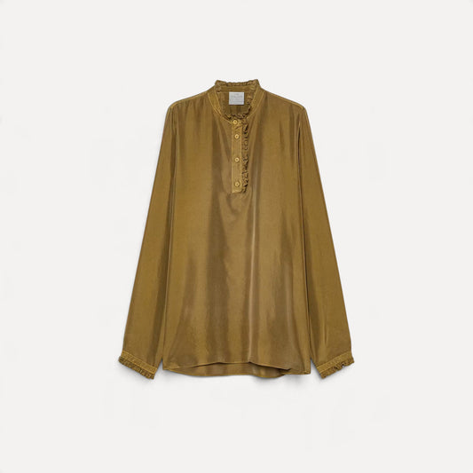 Silk Ruffle Collar Shirt 15408 Leaf