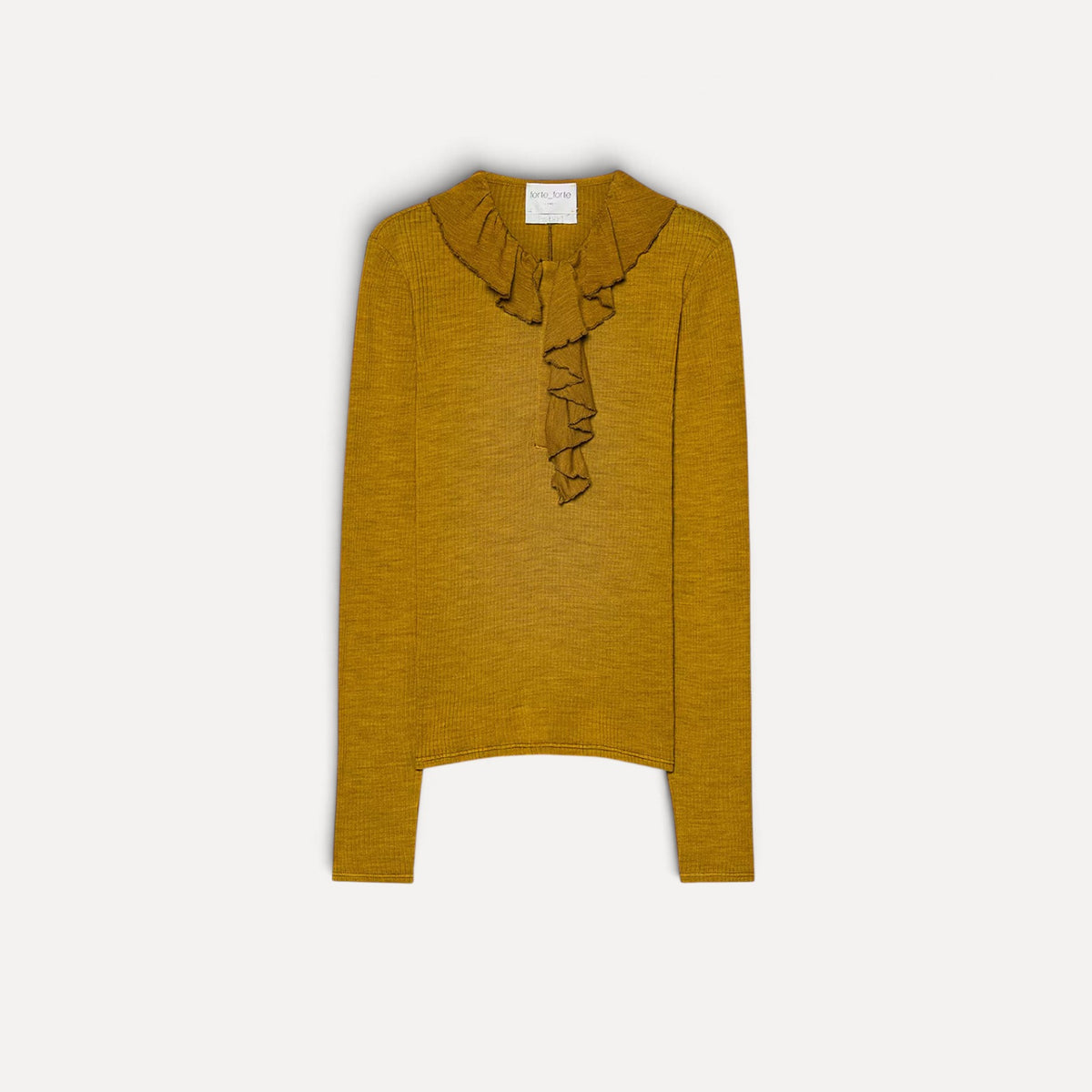 Ribbed Wool Ruffle T-Shirt 15431 Gold
