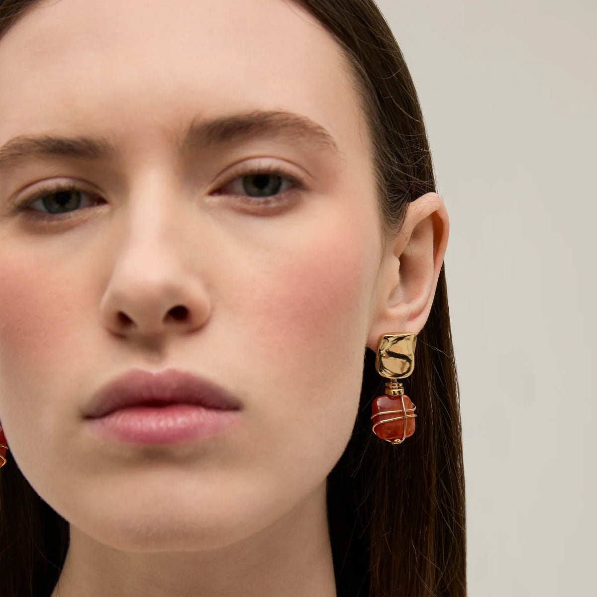 Rainbow Square Small Earrings Cornaline