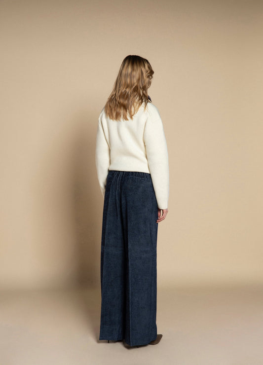 Myths Wide Pleated Corduroy Trousers Navy