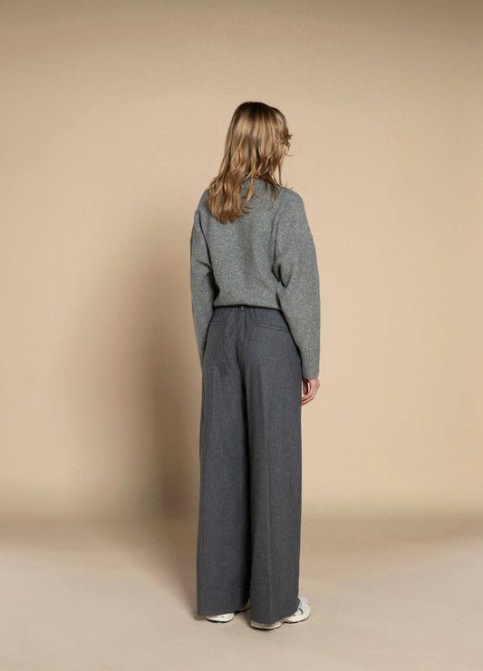 Myths Wide Pleated Flannel Trousers Light Grey