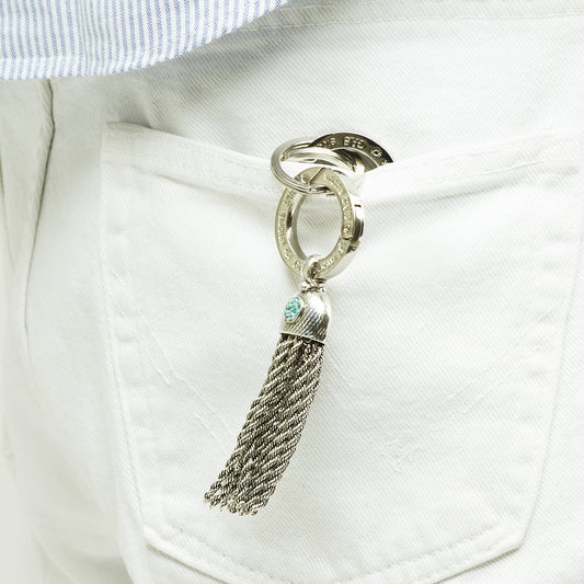 Pompon Cabochon Keychain Silver