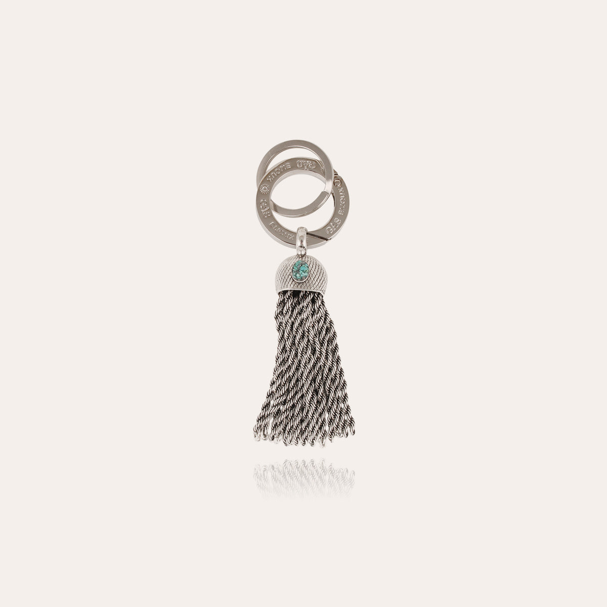 Pompon Cabochon Keychain Silver
