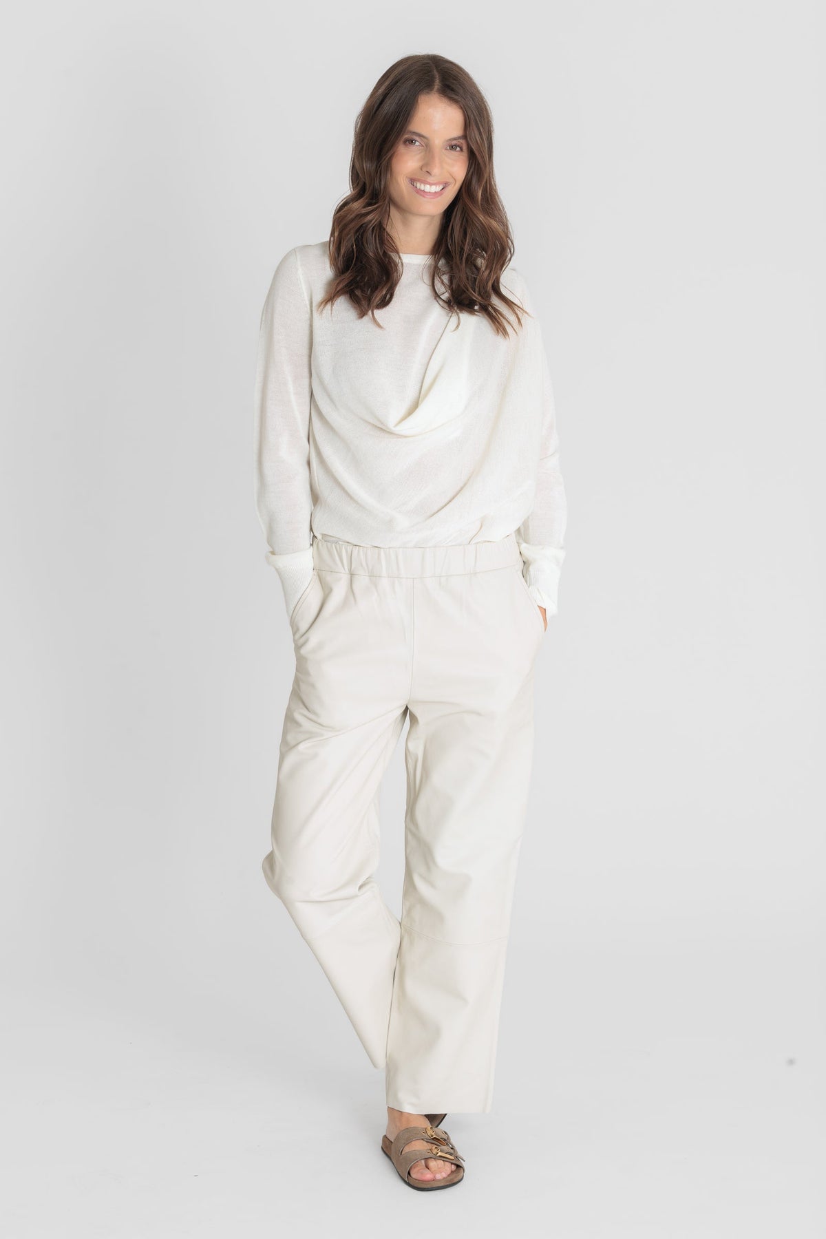 Sarah Leather Pants Eggshell – Serge Pariente
