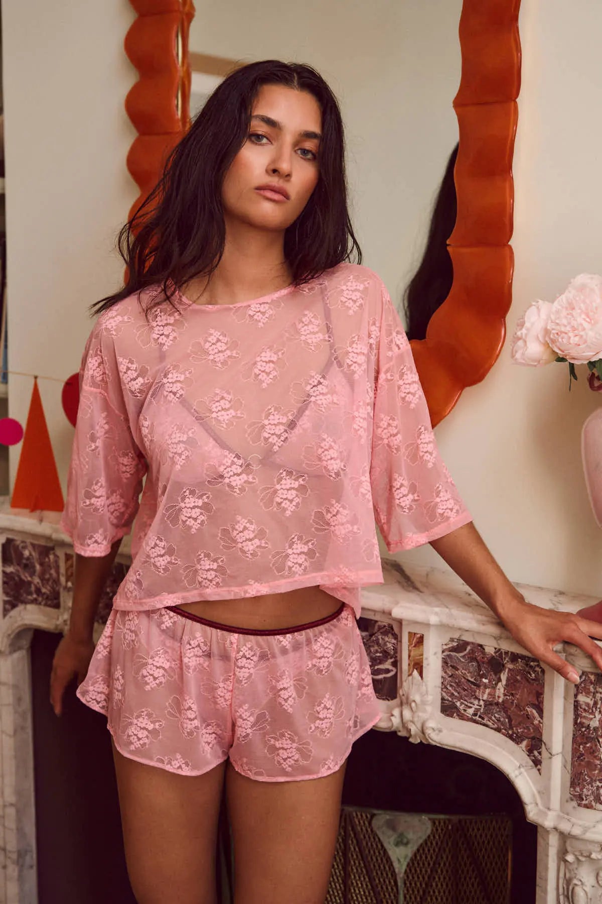 Tiago Lace T-Shirt Pink