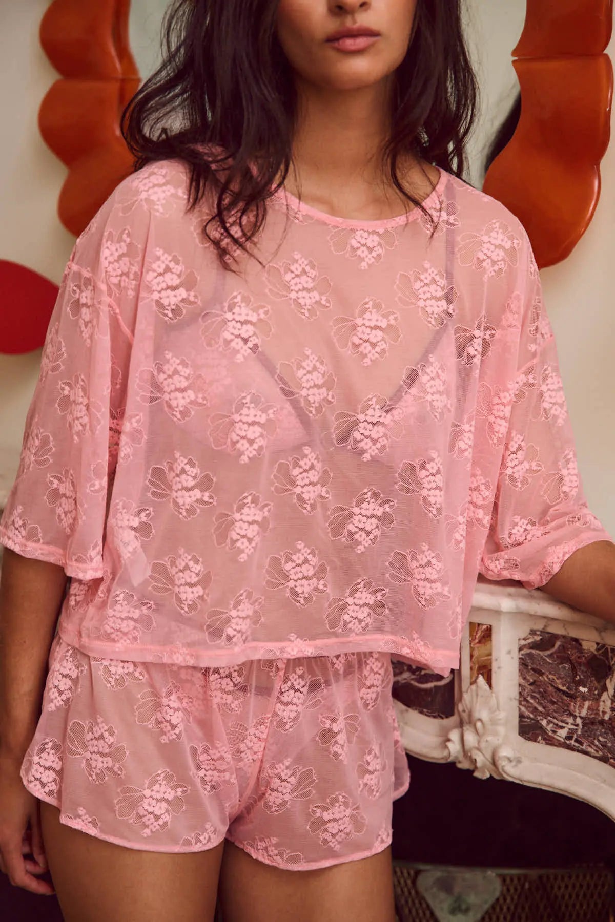 Tiago Lace T-Shirt Pink
