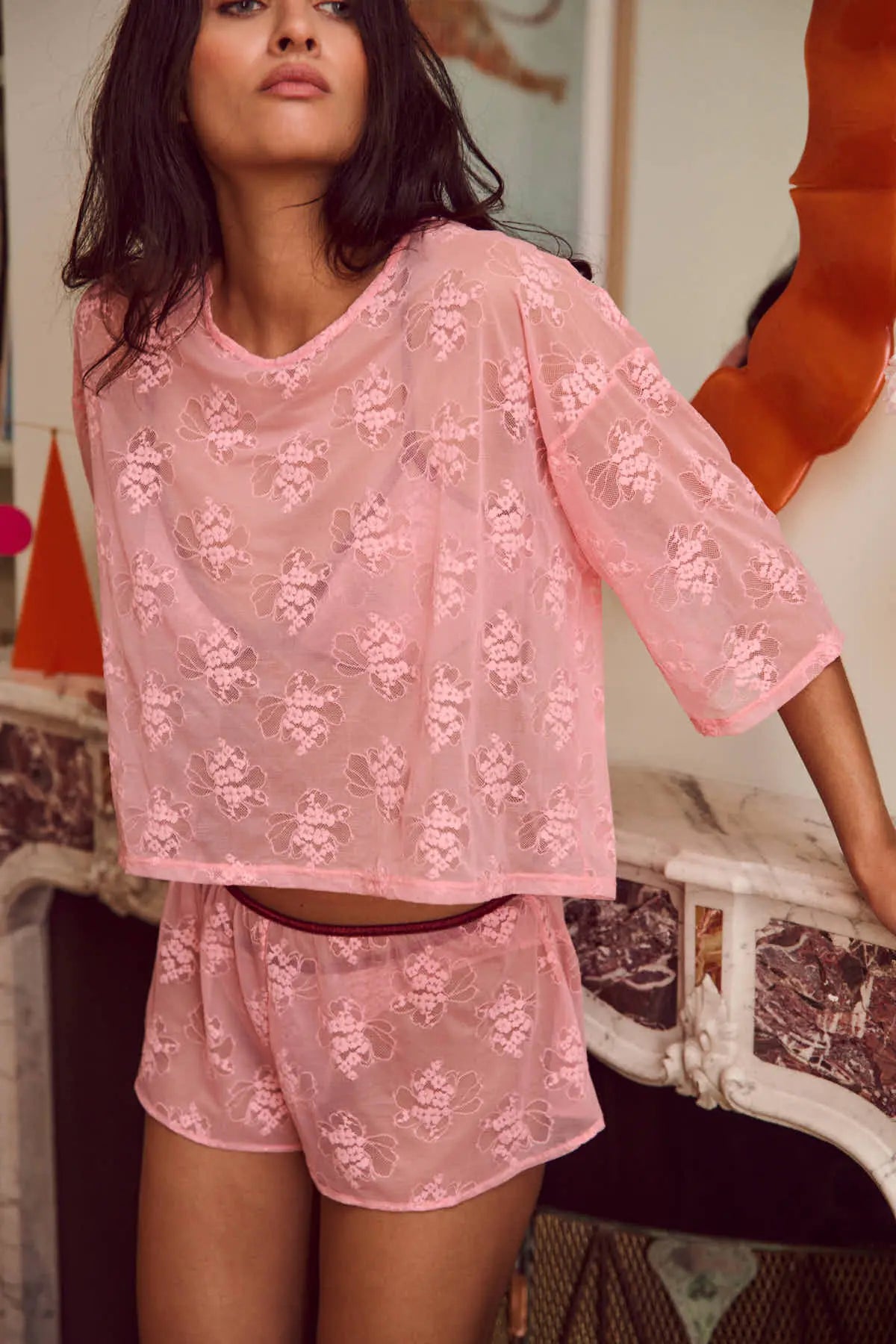 Tiago Lace T-Shirt Pink