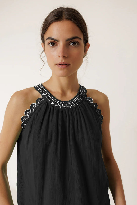 Contrast Halter Top Black