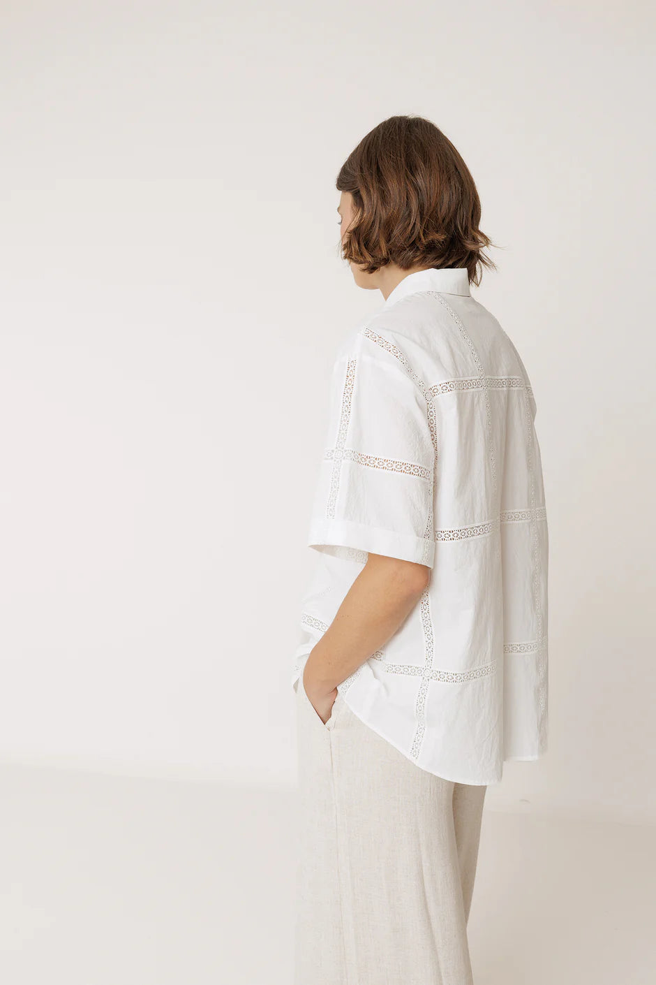 Lace Poplin Shirt White