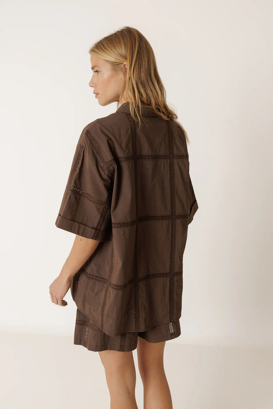 Lace Poplin Shirt Brown