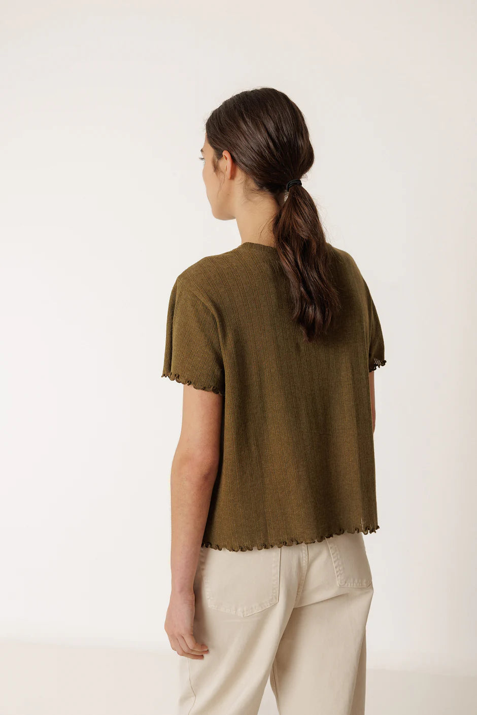 Cropped Ribbed T-Shirt khaki