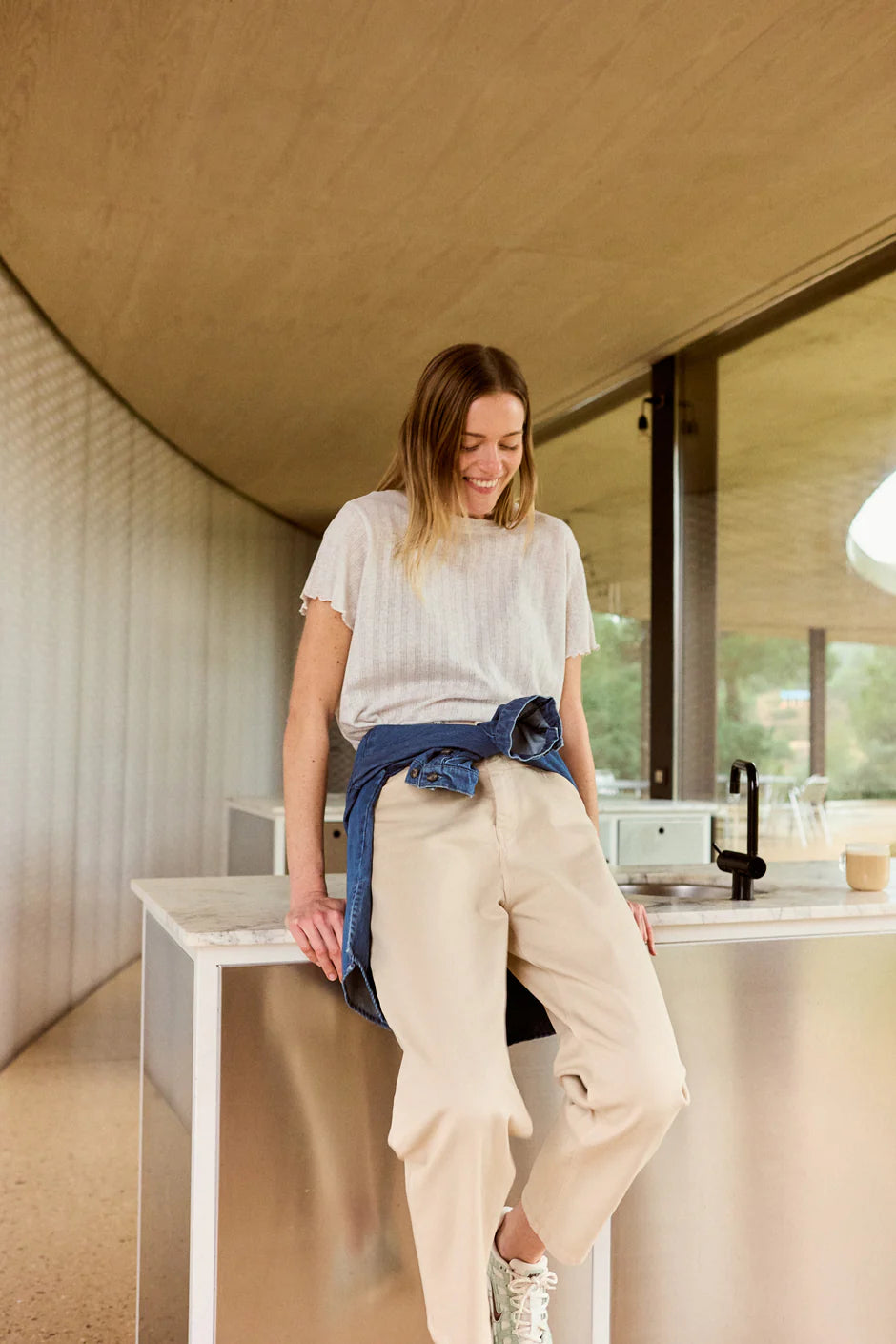Cropped Ribbed T-Shirt Off White