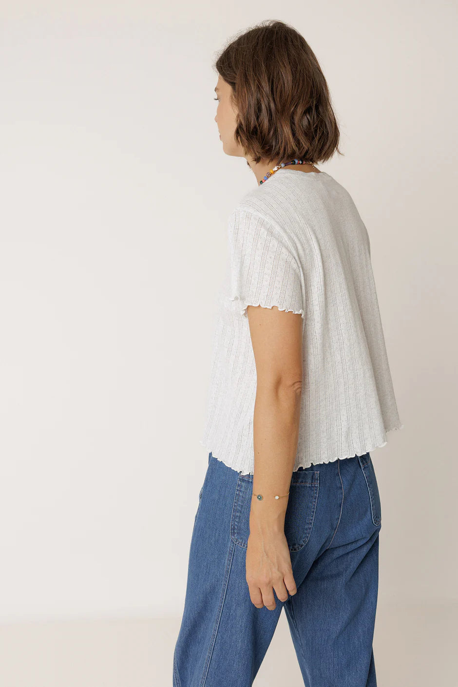 Cropped Ribbed T-Shirt Off White