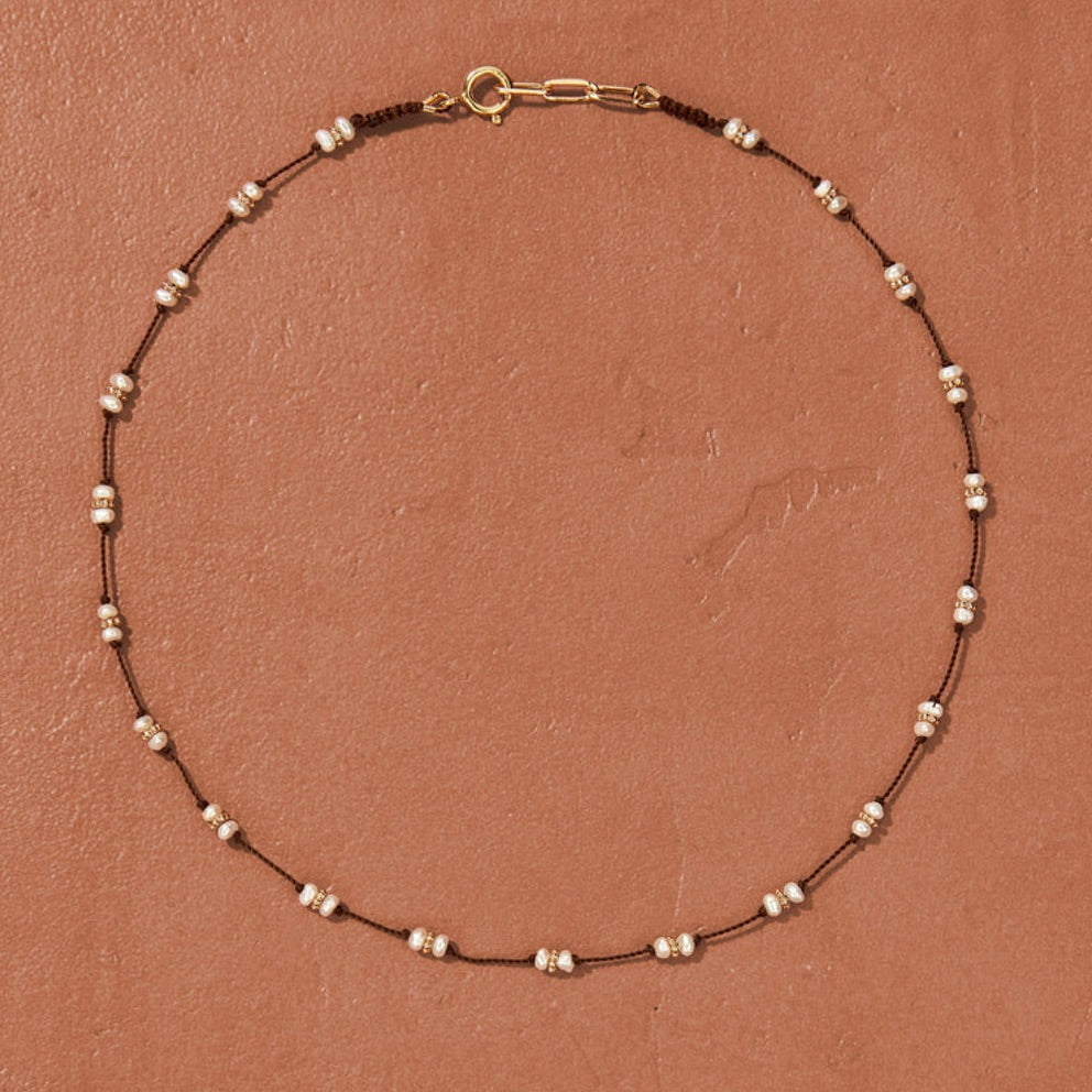 Mala Necklace Brown & Pearls
